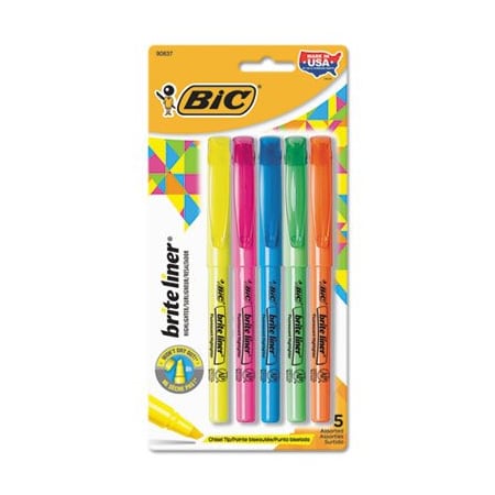 Bic BIC, Brite Liner Highlighter, Chisel Tip, Assorted Colors, 5/set BLP51WASST